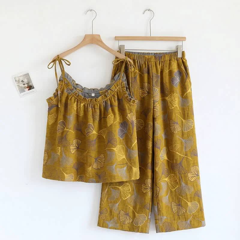 Traditional Ownkoti Ginkgo Leaf Cami Top amp Pants Pajama Set Dependable