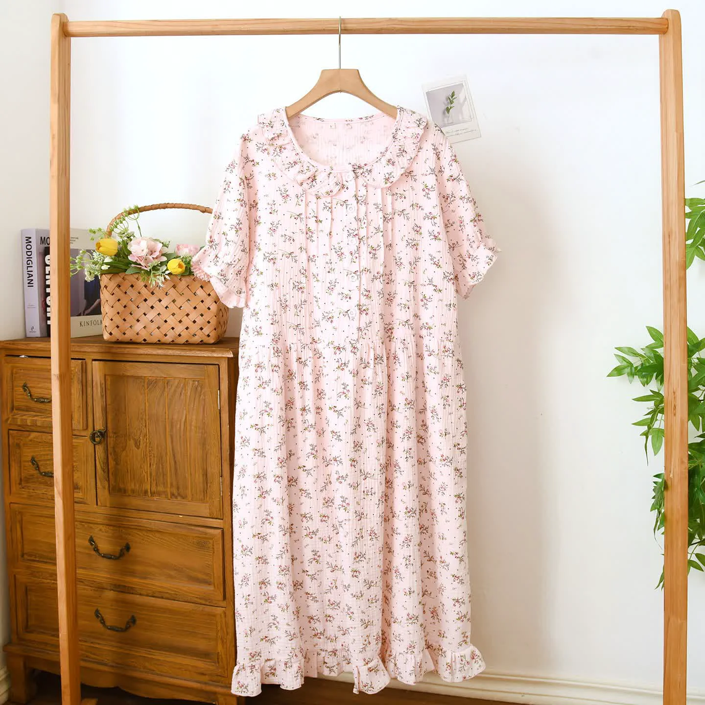 Modern Ownkoti Dainty Floral Ruffle Collar Cotton Muslin Nightgown Reliable