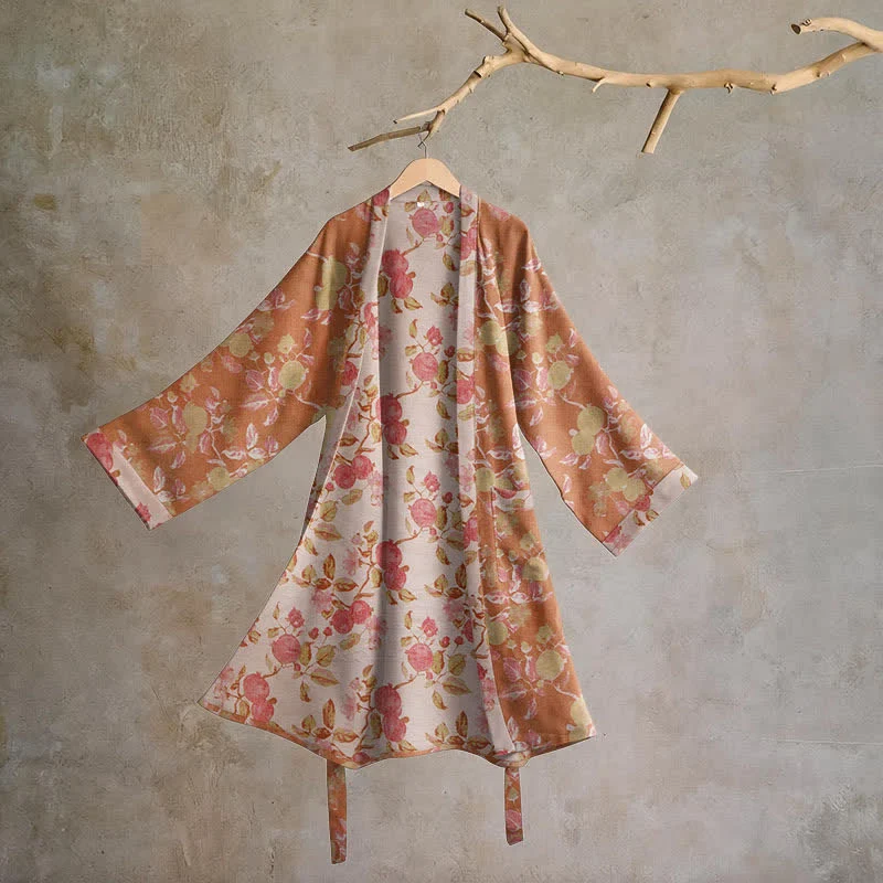 Relaxed Ownkoti Botanical Pomegranate Print Cotton Kimono Robe Genuine