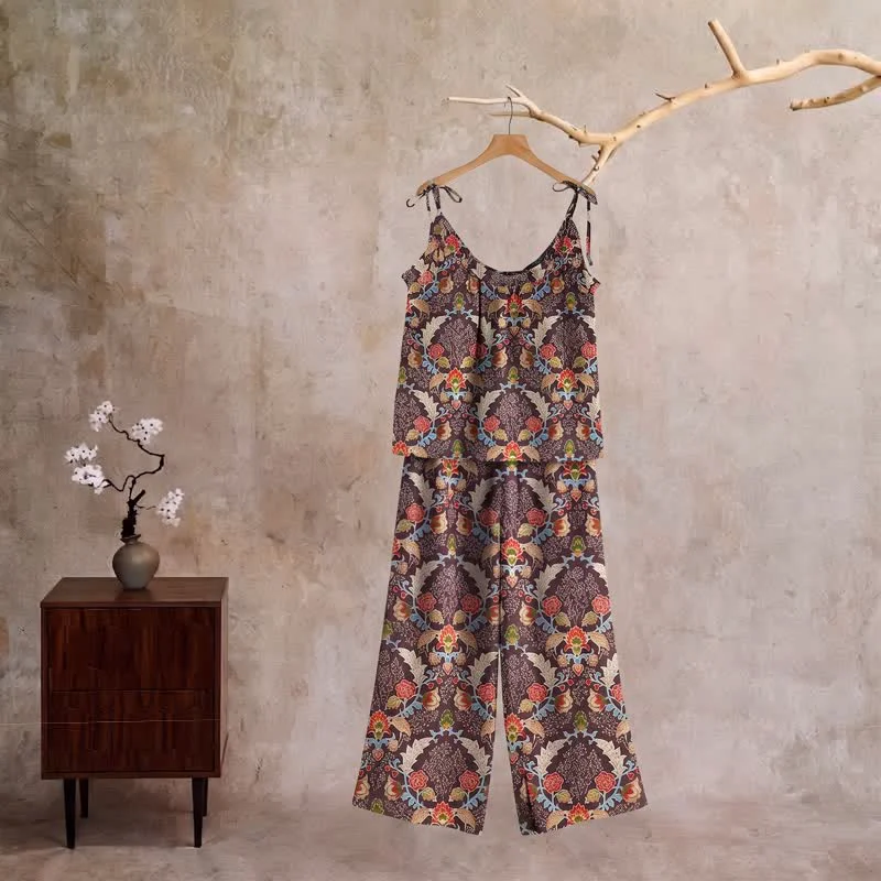 Green Ownkoti Vintage Baroque Floral Cami Loungewear Set Recyclable