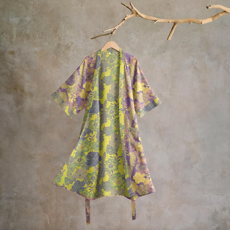 Premium Ownkoti Purple Floral Cotton Kimono Robe Advanced