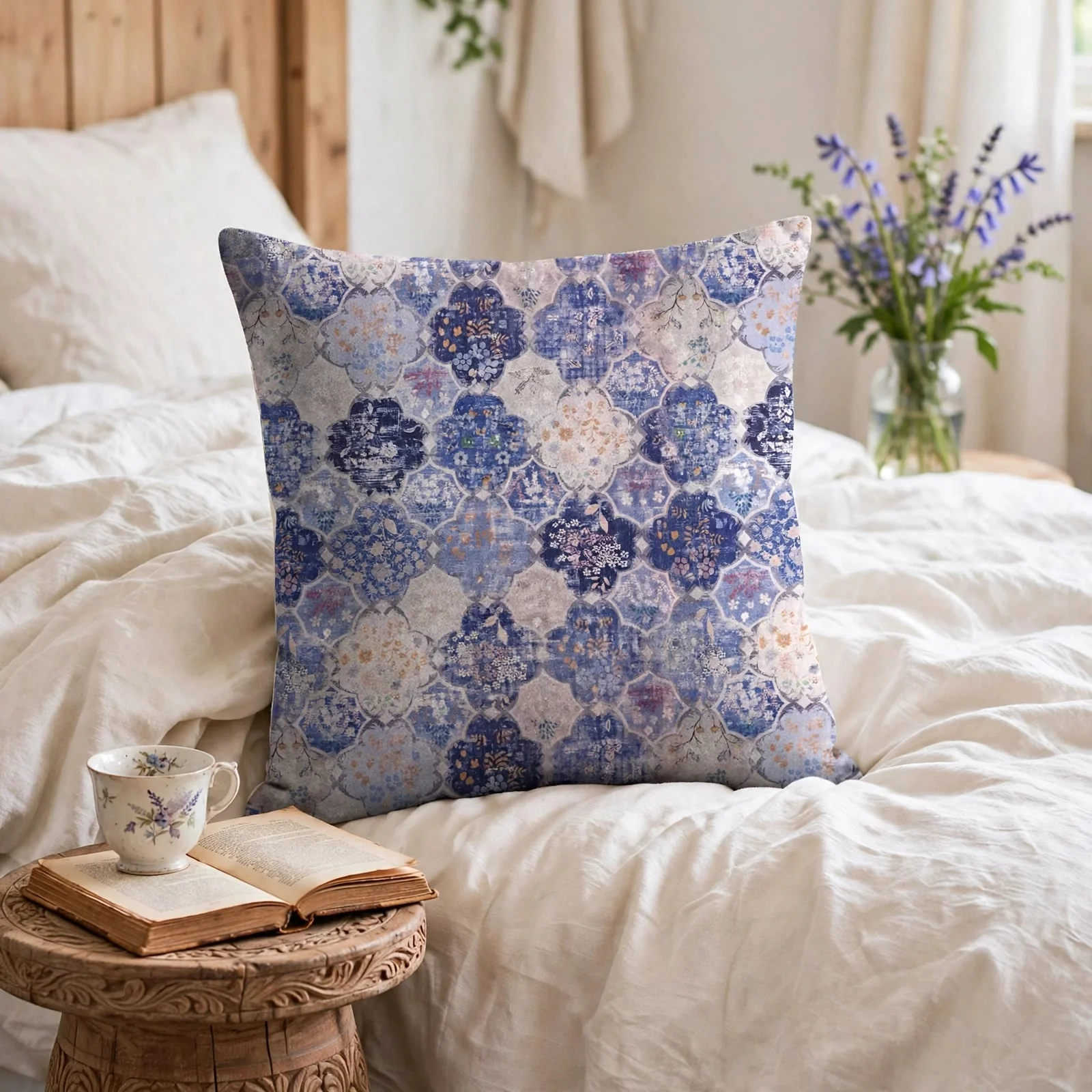 Practical Ownkoti Retro Moroccan Tile Floral Square Pillow Cover Secure