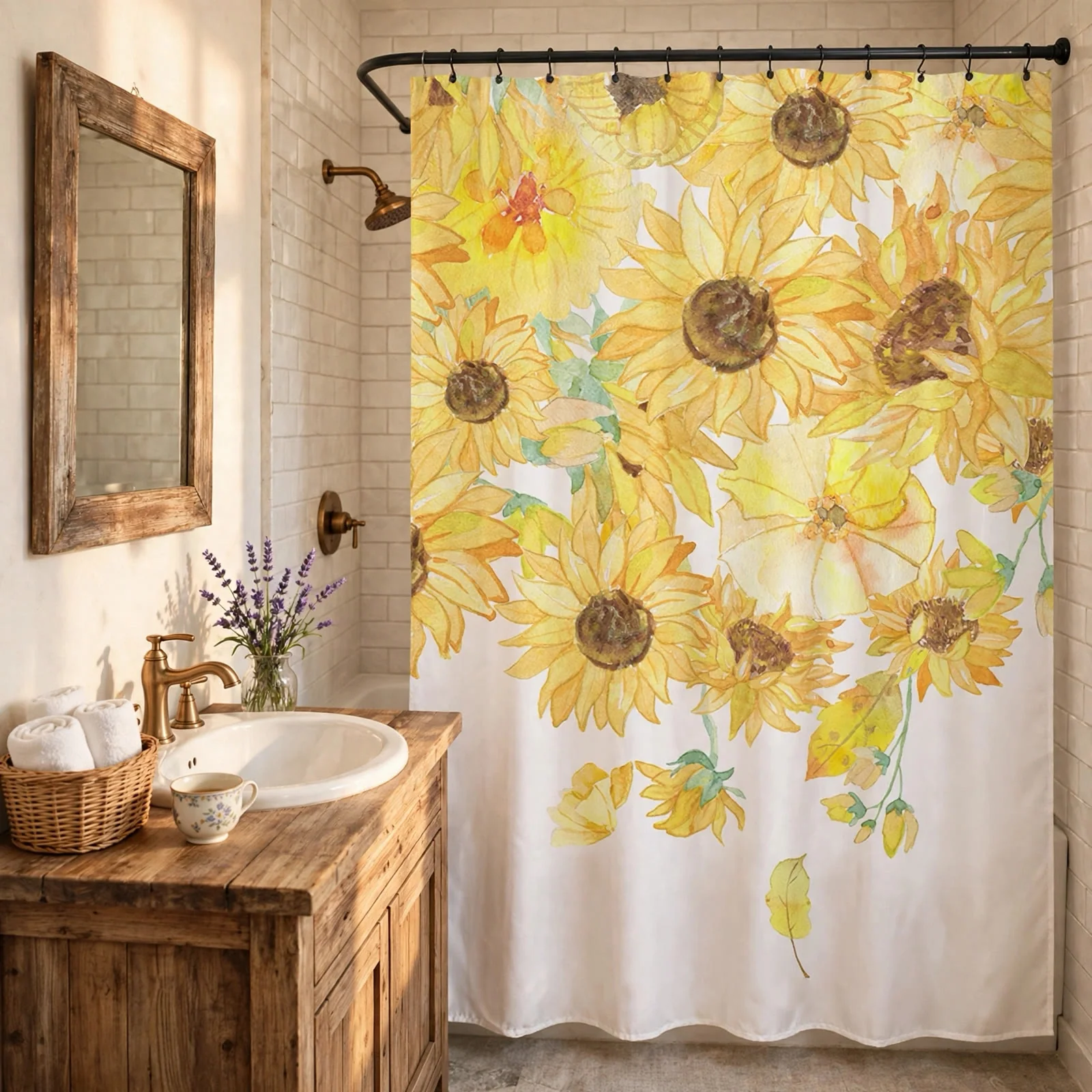 Verified Ownkoti Rustic Sunflower Waterproof Shower Curtain Professional