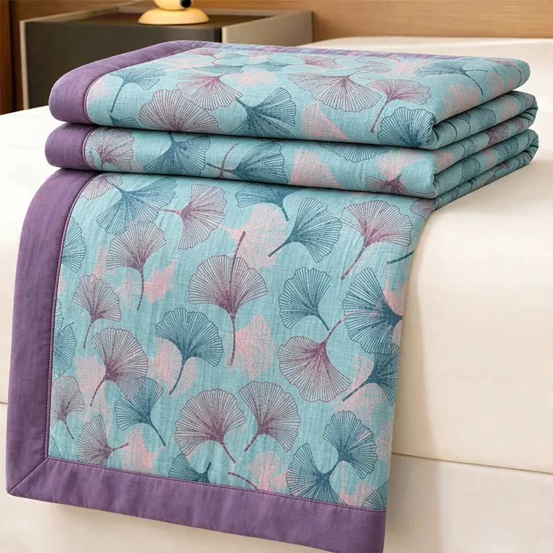 Fine Ownkoti Retro Botanical Ginkgo Leaf Cotton Blanket Durable