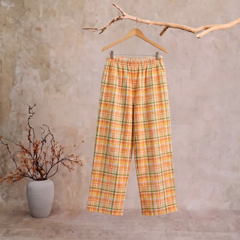 Secure Ownkoti Orange‑Soda Plaid Cotton Gauge Lounge Pants Easy-to-Use