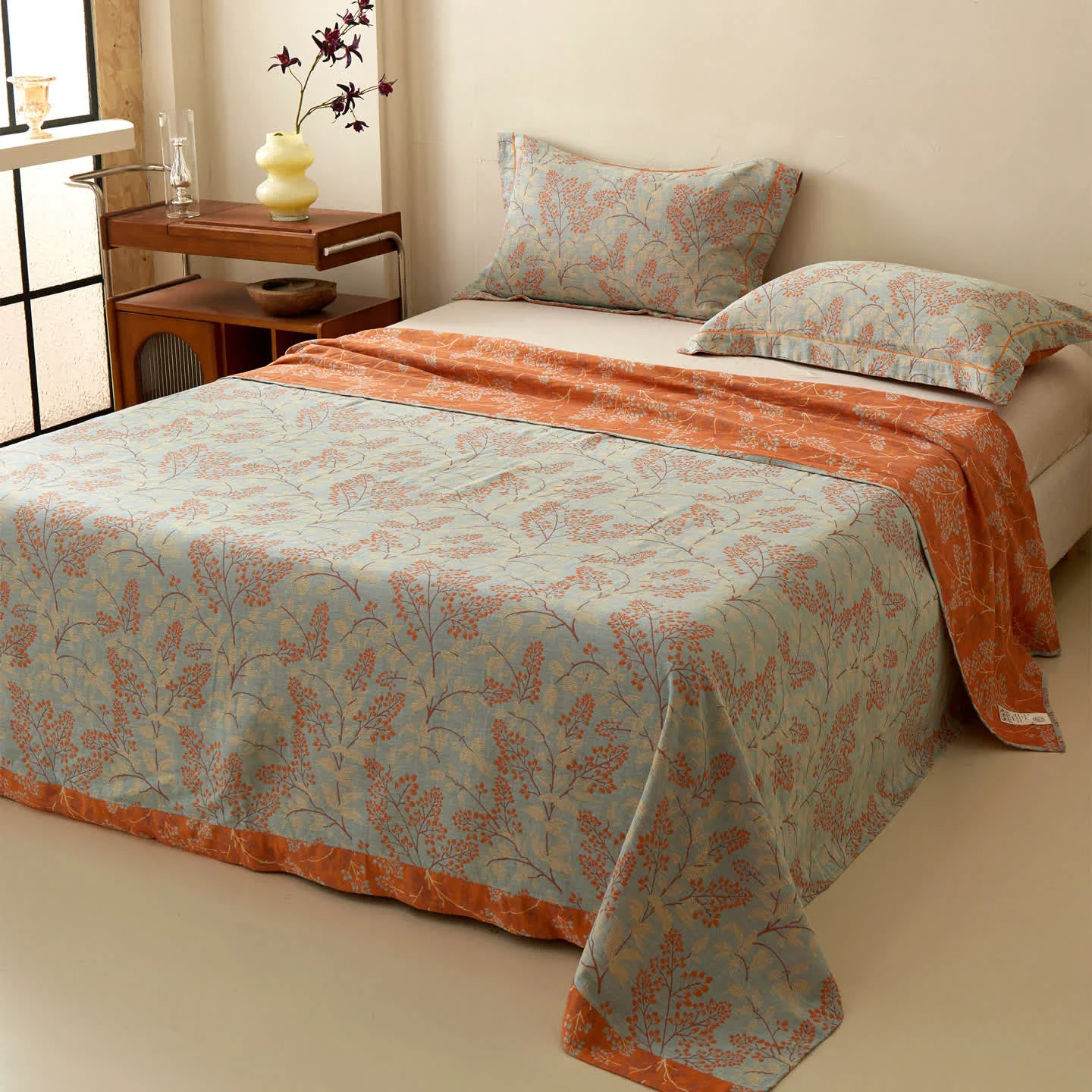 Comfortable Ownkoti Botanical Branch Muslin Reversible Bedspread Selected