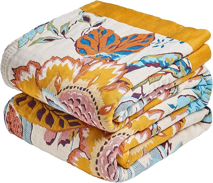 Dependable MSGKV Boho Throw Blanket 50 quot x60 quot Floral Cotton Blanket for Couch Sofa Spring Breathable Lightweight Farmhouse Blankets Home Decor Muslin All Seasons Exclusive