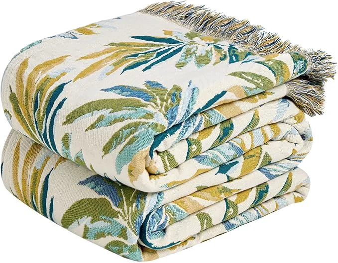 Flexible MSGKV Boho Throw Blanket for Couch Cotton Leaves Blanket 50 quot x60 quot Throws for Sofa Chair Muslin Spring Breathable Lightweight Farmhouse Blankets Home Decor All Seasons Reliable