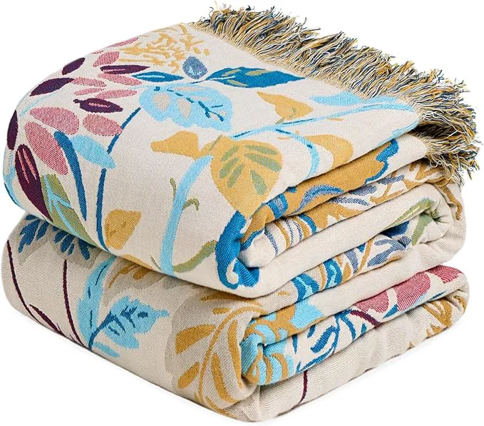 Effective MSGKV Boho Throw Blanket for Bed Cotton 60 quot x80 quot Floral Blanket Twin Size Couch All Seasons Muslin Spring Breathable Lightweight Farmhouse Blankets Functional