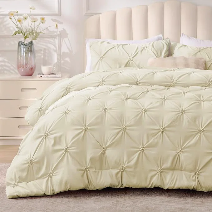 Consistent BEDELITE Beige Twin Comforter Set – 2 Peices Boho Pintuck Bedding Comforter Sets Lightweight Soft amp Warm Twin Bedding Sets with 1 Pillowcase for All Season Next-Generation