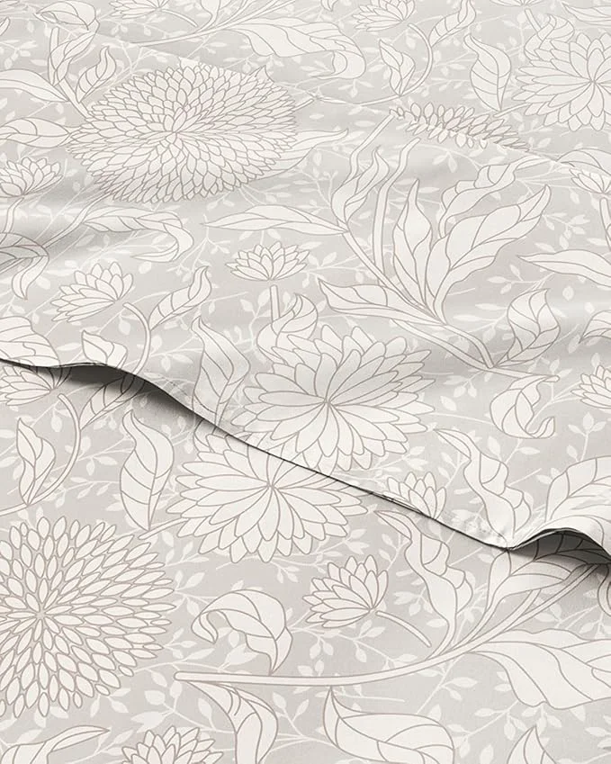 Unique Floral Sheets – Beige Floral Bed Sheet Set – 1 Flat 1 Fitted amp 2 Pillowcases w Deep Pockets – Comfy Wrinkle amp Fade – Boho Botanical Bedding – Ultra-Soft Breathable amp Cooling – Queen Size Safe