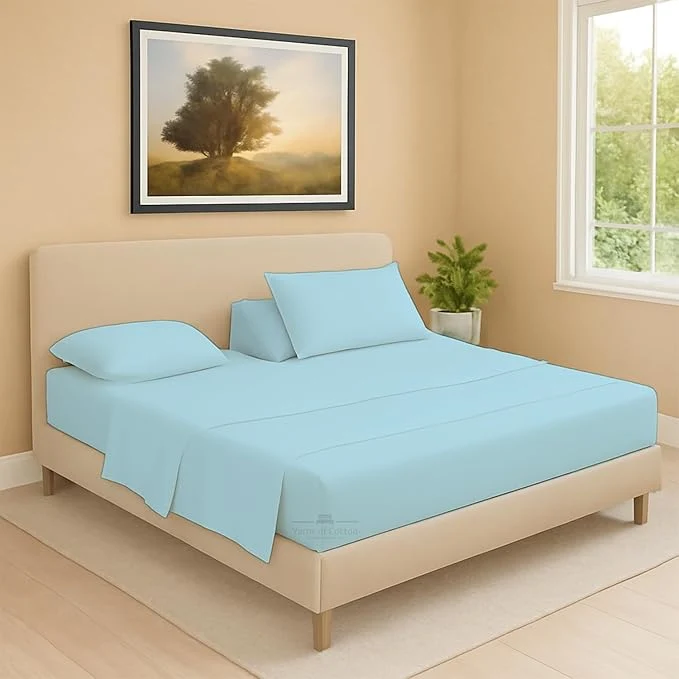 Refined Split Head Flex 1 Qty Fitted Sheet for Adjustable Bed King 34 quot Split Down from The Top Egyptian Cotton 600 Thread Count 18 quot Deep Pocket Super Soft Wrinkle Light Blue Reusable