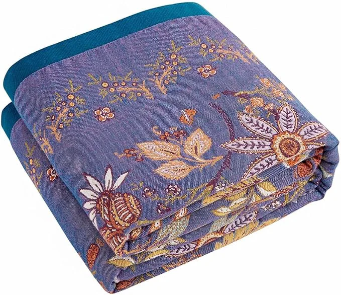 Functional Boho Blanket Cotton Farmhouse Decorative Throw Blanket 80 quot x90 quot Reversible Bohemian Throw Blanket Purple All Season Muslin Breathable Woven Blankets Quilt Safe