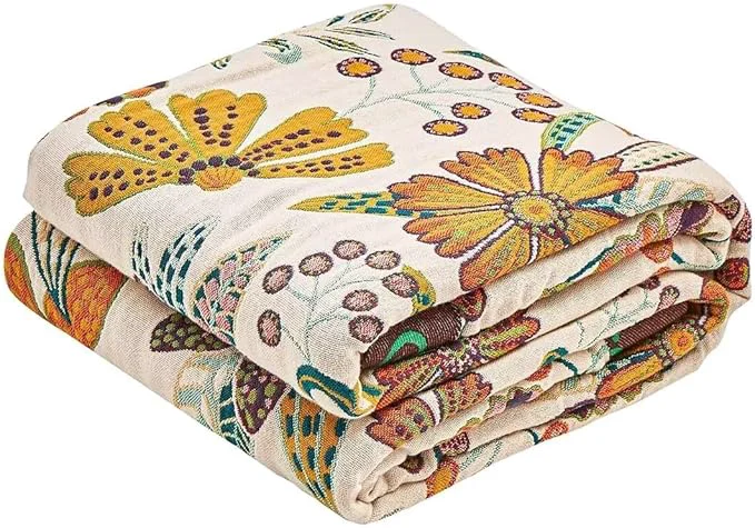 Breathable Boho Throw Blanket Cotton Ultra Soft Luxury Throw Rustic Quilt 80 quot x90 quot Floral Printed Farmhouse Decor Bed Summer Blankets All Season Rustic Reversible Bohemian Throw for Bed – White Long-Lasting
