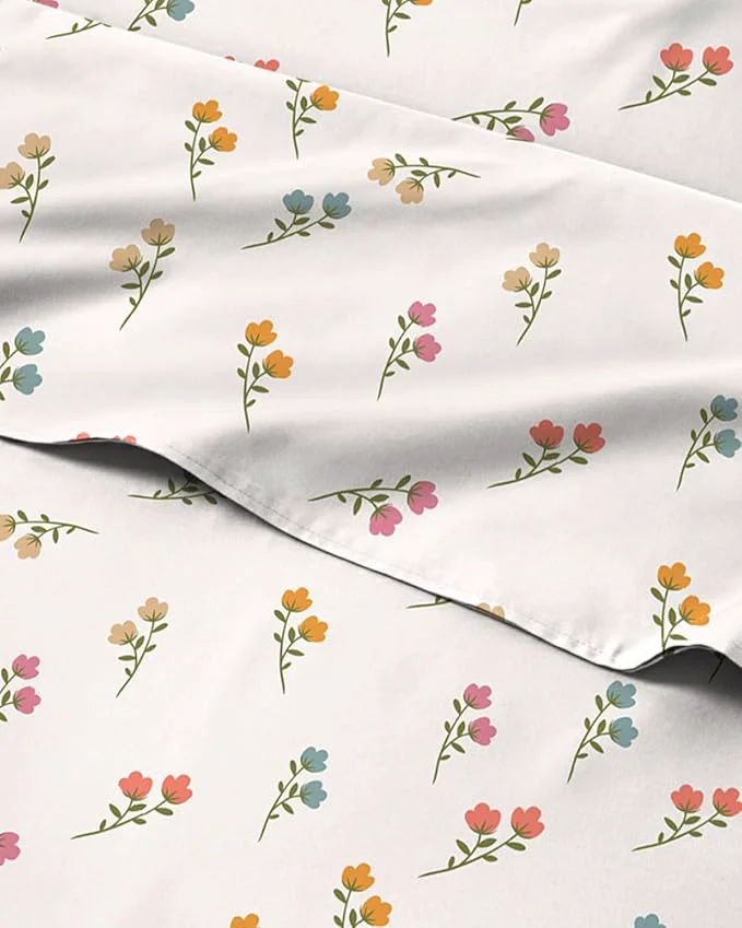Easy-to-Use Floral Sheets – Flower Print Bed Sheet Set – 1 Flat 1 Fitted amp 2 Pillowcases w Deep Pockets – Comfy Wrinkle amp Fade – Boho Botanical Bedding – Soft Breathable and Cooling – Cal King Size Set Refined