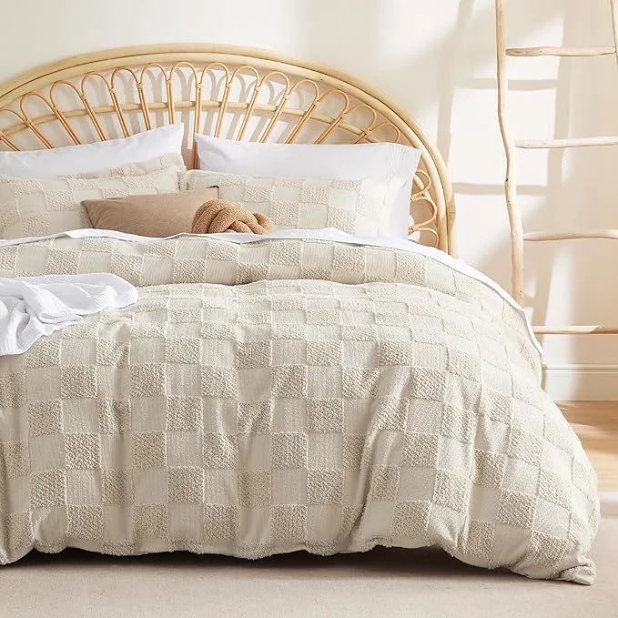 Environmentally Friendly Bedsure Boho Kids Duvet Cover King Size（Duvet Insert Comforter not Included – Checkered King Duvet Cover for All Seasons Soft Shabby Chic Boho Bedding Beige 104 quot x 90 quot Premium Material