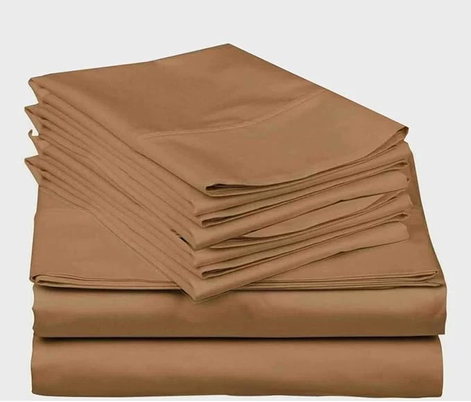 Elegant Mattress-Homes Extra Deep Pocket 6 Piece Full Sheet Set Hotel Luxury Collection Egyptian Cotton 21 quot Deep Fitted Sheet Soft Cool amp Breathable Bedding with 4 Pillowcases in Taupe Solid Minimalist