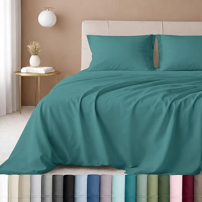 Official California Design Den Twin XL Bed Sheets Cotton Set – Luxury 600 Thread Count Sateen Cotton Sheet Set with Deep Pockets Soft Hotel-Quality Bedding – Teal Sheets Advanced