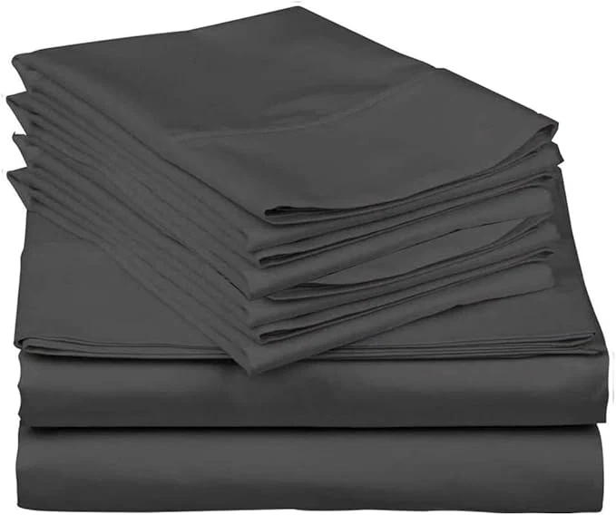 Lightweight Mattress-Homes Premium Collection 7 PC Split Sheet Set Egyptian Cotton Crisp Fits Mattress Up to 18 quot DEEP Pocket King Size Machine Wash Extra-Soft Breathable Sheets in Dark Grey Solid Next-Generation