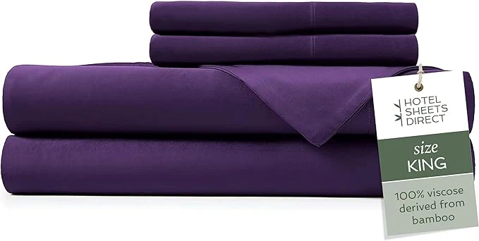 Reusable Hotel Sheets Direct 4 Piece Bed Sheet Set King Size Viscose Derived from Bamboo Sheets Set with 2 Pillowcases Cooling amp Breathable Luxury Bedding Moisture-Wicking amp Silky Soft Texture Purple Elegant