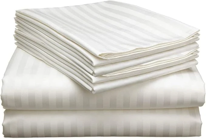 Natural Mattress-Homes Extra Deep Pocket 6 Piece Queen Sheet Set Hotel Luxury Collection Egyptian Cotton 21 quot Deep Fitted Sheet Soft Cool amp Breathable Bedding with 4 Pillowcases in Ivory Stripe Smart