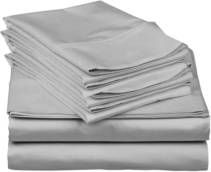 Quality Mattress-Homes Premium Collection 7 PC Split Sheet Set Egyptian Cotton Crisp Fits Mattress Up to 18 quot DEEP Pocket King Size Machine Wash Extra-Soft Breathable Sheets in Light Grey Solid Classic