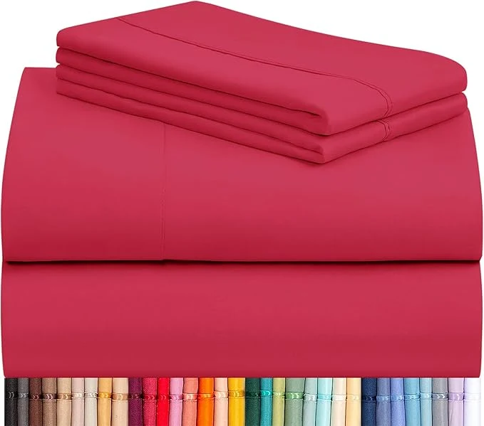 Breathable LuxClub 4 PC Sheet Set Bed Sheets Deep Pockets 16 quot Eco Friendly Wrinkle Cooling Machine Washable Hotel Bedding Silky Soft – Red Full Reusable