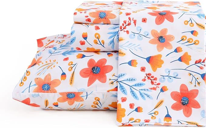 Expertly Made JSD Floral Printed Sheet Set Queen Size 4 Piece Flower Pattern Microfiber Bed Sheets Deep Pocket Optimized