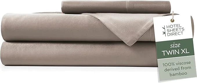 Solid Hotel Sheets Direct 3 Piece Bed Sheet Set Twin XL Size Viscose Derived from Bamboo Sheets Set with 1 Pillowcase Cooling amp Breathable Luxury Bedding Moisture-Wicking amp Silky Soft Texture Sand Modern
