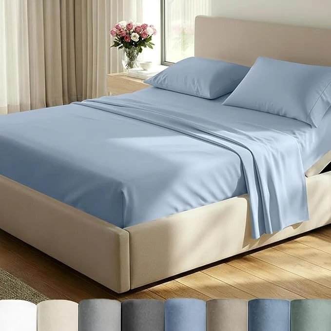 Comfortable California Design Den Split King Sheet Set – Cotton 600 Thread Count Breathable Luxury King Size Sheets for Adjustable Bed Luxury Hotel-Quality Sheets with Soft Sateen Weave – Blue User-Friendly