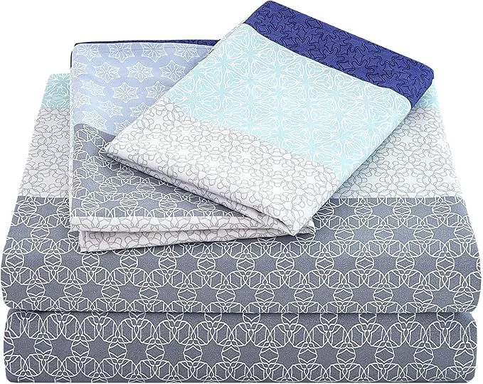 Dependable JSD Blue Striped Sheet Set King Size 4 Piece Soft Printed Microfiber Sheet Set Extra Deep Pocket Artisan