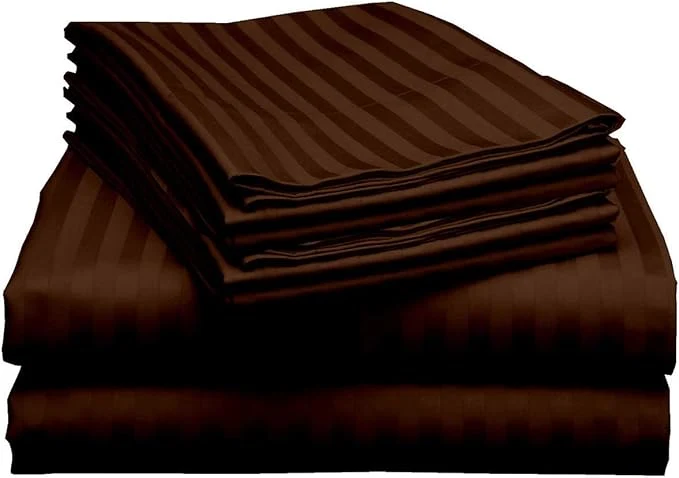 Superior Mattress-Homes 6 Piece Cal-King Sheet Set Hotel Luxury Collection Egyptian Cotton 18 Inch Deep Pocket Fitted Sheet Soft amp Cool Breathable Bedding with 4 Pillowcases in Chocolate Stripe Solid