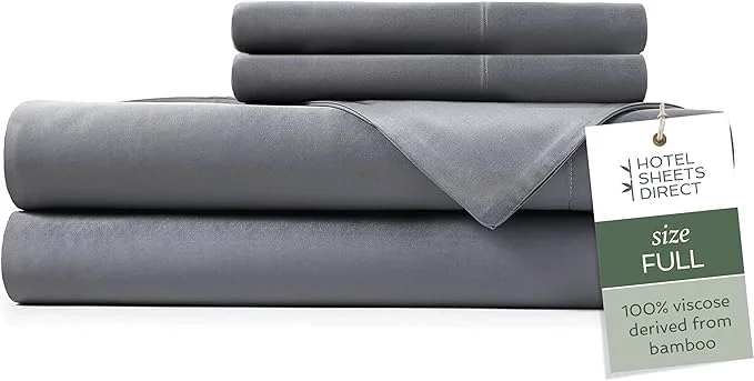 Verified Hotel Sheets Direct 4 Piece Bed Sheet Set Full Size Viscose Derived from Bamboo Sheets Set with 2 Pillowcases Cooling amp Breathable Luxury Bedding Moisture-Wicking amp Silky Soft Dark Gray Fashionable