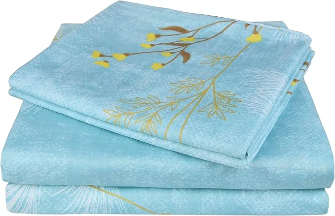 Casual JSD Blue Floral Print Sheet Set Full Size 4 Piece Soft Botanical Microfiber Sheets Extra Deep Pocket Wrinkle Sophisticated