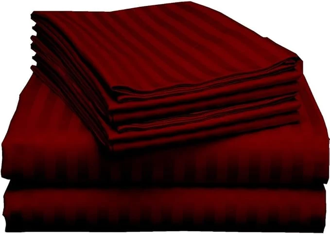 Trusted Mattress-Homes 6 Piece Cal-King Sheet Set Hotel Luxury Collection Egyptian Cotton 18 Inch Deep Pocket Fitted Sheet Soft amp Cool Breathable Bedding with 4 Pillowcases in Burgundy Stripe Artisan