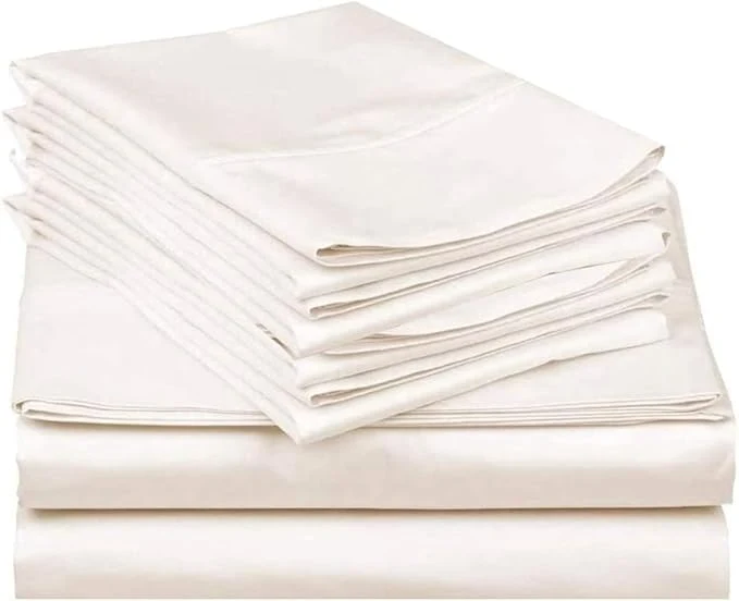 Reliable Mattress-Homes 6 Piece Cal-King Sheet Set Hotel Luxury Collection Egyptian Cotton 18 Inch Deep Pocket Fitted Sheet Soft amp Cool Breathable Bedding with 4 Pillowcases in Ivory Solid Convenient