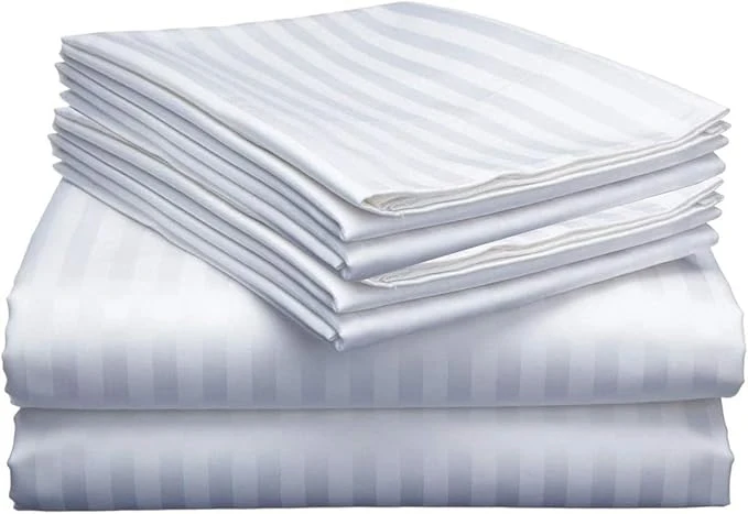 World-Class Mattress-Homes 6 Piece Queen Sheet Set Hotel Luxury Collection Egyptian Cotton 18 Inch Deep Pocket Fitted Sheet Soft amp Cool Breathable Bedding with 4 Pillowcases in White Stripe Pure