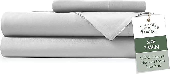Efficient Hotel Sheets Direct 3 Piece Bed Sheet Set Twin Size Viscose Derived from Bamboo Sheets Set with 1 Pillowcase Cooling amp Breathable Luxury Bedding Moisture-Wicking amp Silky Soft Texture Gray Sustainable