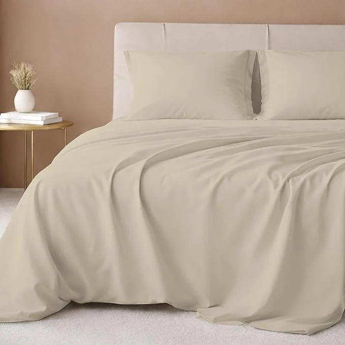Efficient California Design Den Twin Sheets Set – 600 Thread Count Cotton Sateen Deep Pocket Twin Bed Sheets Soft and Durable Bedding Set – Beige Authentic