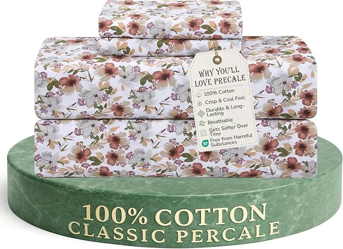 Recyclable Feather amp Stitch Softest Cotton Sheets 300 Thread Count Percale Weave Bedding 16 quot Deep Pocket Cooling Sheets Breathable Bed Set Hotel Premium Quality King Florence Sophisticated