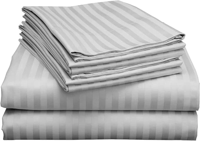 Original Design Mattress-Homes Premium Collection 7 PC Split Sheet Set Egyptian Cotton Crisp Fits Mattress Up to 18 quot DEEP Pocket King Size Machine Wash Extra-Soft Breathable Sheets in Light Grey Stripe Premium Material