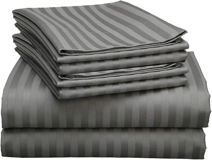 Advanced Mattress-Homes 6 Piece Queen Sheet Set Hotel Luxury Collection Egyptian Cotton 18 Inch Deep Pocket Fitted Sheet Soft amp Cool Breathable Bedding with 4 Pillowcases in Dark Grey Stripe Crafted