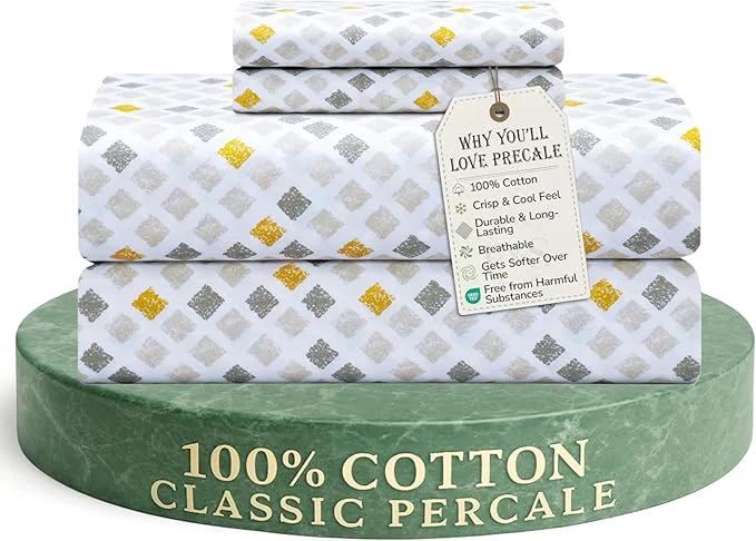Prestigious Feather amp Stitch Softest Cotton Sheets 300 Thread Count Percale Weave Bedding 16 quot Deep Pocket Cooling Sheets Breathable Bed Set Hotel Premium Quality Full Yellow Diamond Traditional