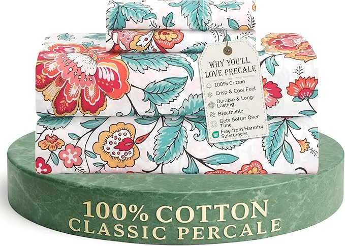 Dependable Feather amp Stitch Softest Cotton Sheets 300 Thread Count Percale Weave Bedding 16 quot Deep Pocket Cooling Sheets Breathable Bed Set Hotel Premium Quality King Vintage Garden