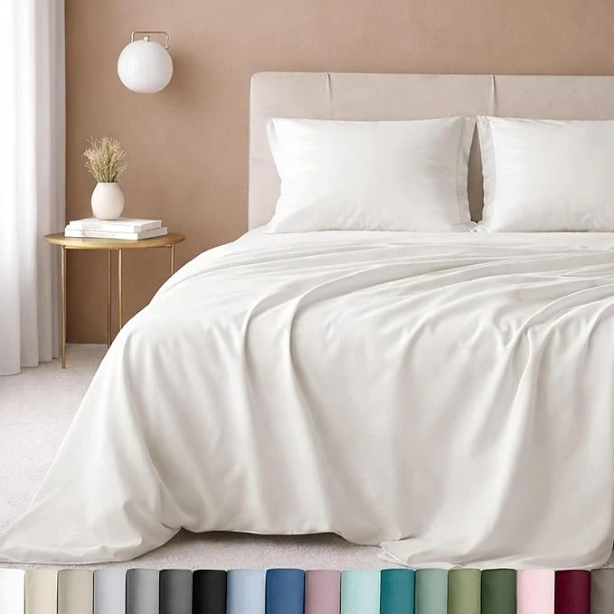 Long-Lasting California Design Den Full Size Sheet Set – Cotton Luxuriously Soft 600 Thread Count Sateen Deep Pocket Full Size Bed Sheets – True Ivory Authentic