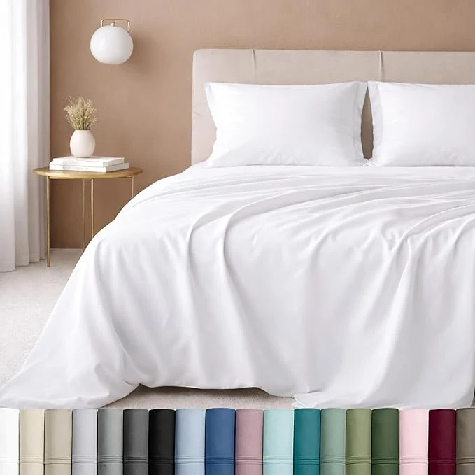 Prestigious California Design Den XL Twin Sheets Set – Luxury 600 Thread Count Cotton Sateen Twin XL Sheet Set with All Around Elastic for a Snug Fit Hotel Quality Bedding – White Modern