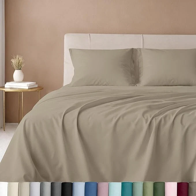 Consistent California Design Den Luxury King Size Sheet Set – Cotton 600 Thread Count Deep Pocket King Sheets Hotel-Quality Bedding with Sateen Weave Cool Taupe Relaxed