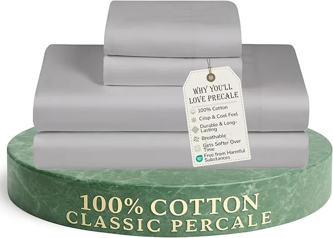Elite Feather amp Stitch Softest Cotton Sheets 300 Thread Count Percale Weave Bedding 16 quot Deep Pocket Cooling Sheets Breathable Bed Set Hotel Premium Quality Full Grey