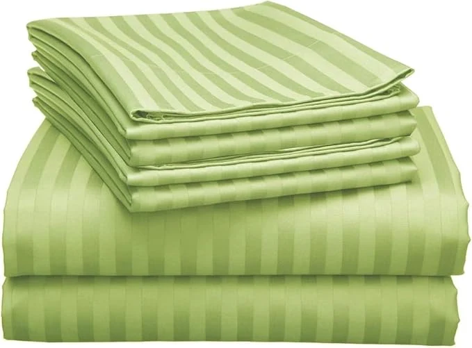 Convenient Mattress-Homes Extra Deep Pocket 6 Piece Full Sheet Set Hotel Luxury Collection Egyptian Cotton 21 quot Deep Fitted Sheet Soft Cool amp Breathable Bedding with 4 Pillowcases in Sage Stripe Practical