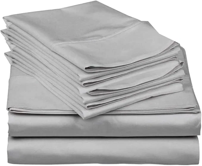High-Grade Mattress-Homes Extra Deep Pocket 6 Piece Queen Sheet Set Hotel Luxury Collection Egyptian Cotton 21 quot Deep Fitted Sheet Soft Cool amp Breathable Bedding with 4 Pillowcases in Light Grey Solid Excellent